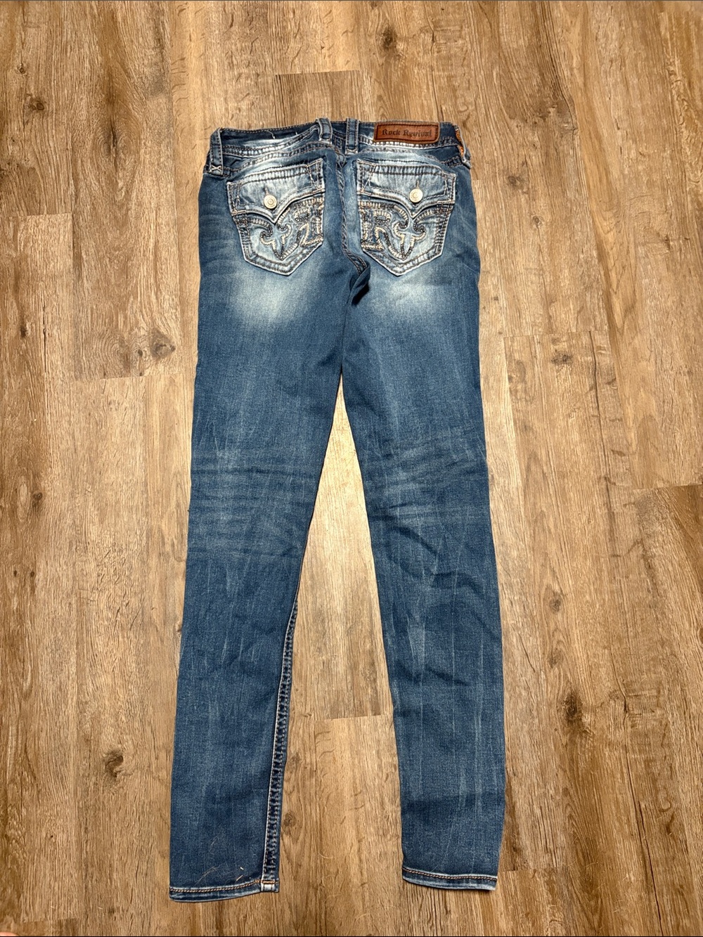 Rock Revival Women's Skinny Jeans in Faded Blue with Embroidered Back Pockets